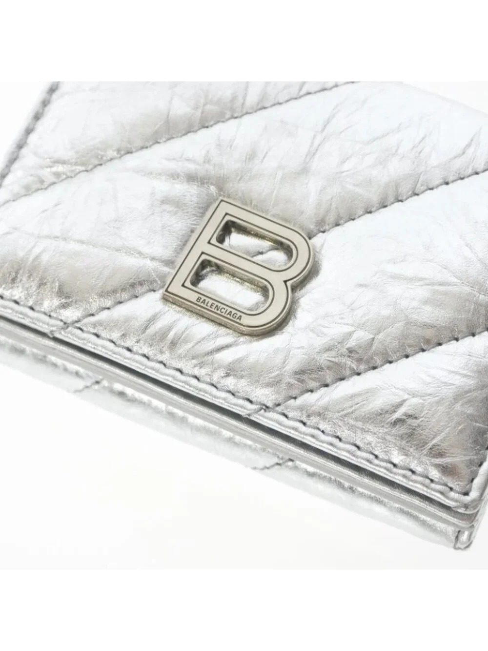 Balenciaga Crush Mini Trifold Wallet Compact Silver